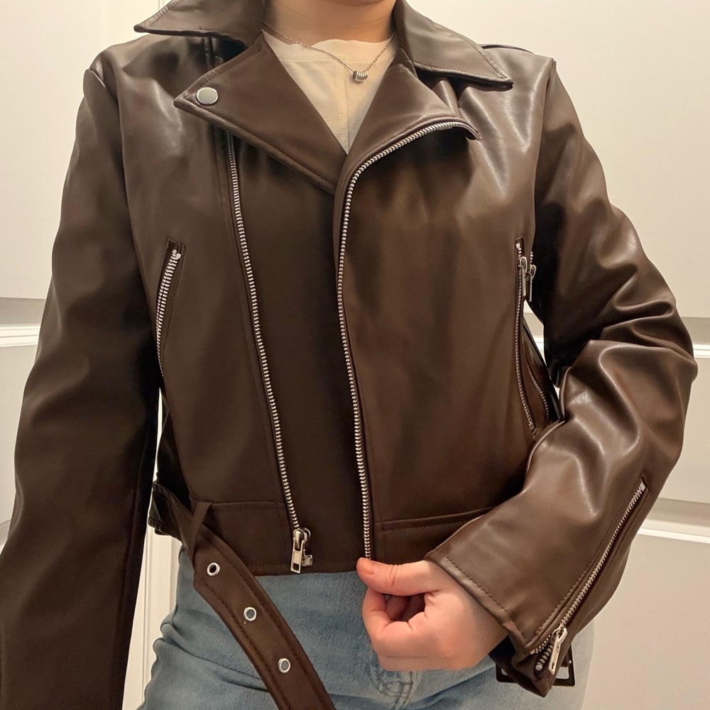Brown Leather Moto Jacket